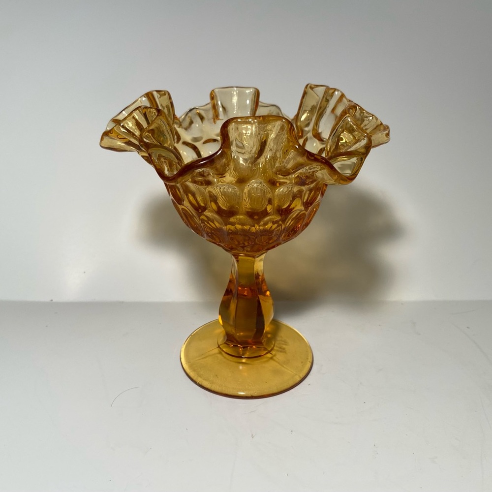 Vintage Fenton amber glass pedestal compote